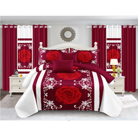 Ensemble de housse de couette en polyester à motifs floraux et végétaux, style américain, 10 pièces, avec drap et rideaux