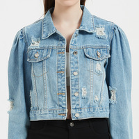Jaket Denim CC- C12, mantel Jeans pendek biru untuk wanita pria, pakaian bekas Online grosir
