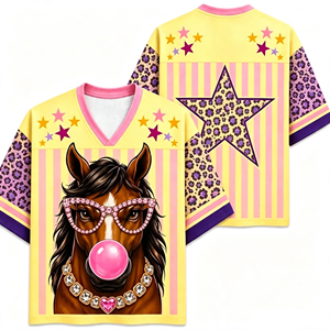 <span class=keywords><strong>T</strong></span>-<span class=keywords><strong>shirt</strong></span> Oversize <span class=keywords><strong>Femme</strong></span> Col V Manches Courtes Motif Animalaire Rétro Bubble Gum Léopard Étoile Rayé Style Streetwear - Product Image 1