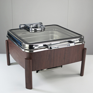 Rectángulo de lujo <span class=keywords><strong>9L</strong></span> 6L Calentador de alimentos eléctrico Plato de frotamiento de acero inoxidable con juego de buffet de grano de madera para hoteles y restaurantes - Product Image 3