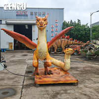 Grande statue de dragon occidental réaliste à deux têtes, modèle animatronique géant et mobile pour la décoration de parcs et parcs à thème