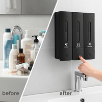 Distributeur mural manuel de savon et shampoing à 3 compartiments, 1200 ml, en ABS, rechargeable, pompe à goutte pour salle de bain d'hôtel