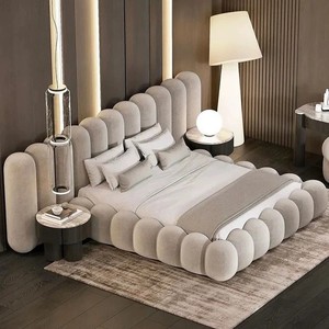 Luna <strong>Cream</strong> Puff Fabric Piano Key <strong>Bed</strong> - Luxury Double Wide <strong>Bed</strong> for Villa Master Bedroom, Wedding Bedroom - Product Image 3