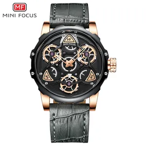 Saffier Glas Leder Analoog Skelton Horloges Mannen Pols Mechanische Horloges Luxe Top