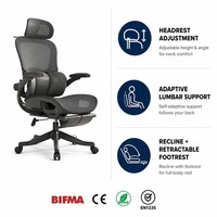 Chaise de bureau ergonomique moderne de direction, dossier haut en maille, support lombaire, repose-pieds, appui-tête réglable, pivotante, en nylon, pour chambre