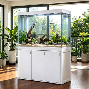 Grande <span class=keywords><strong>Acquario</strong></span> in Vetro Nero con Sistema <span class=keywords><strong>di</strong></span> Filtraggio Integrato nel Fondo, Vasca per Pesci Ultra Trasparente con Mobiletto per Arowana, Decorazione Domestica - Product Image 3