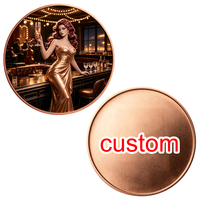 Pièce de collection en cuivre rouge personnalisée, 1 once, 99,9 % cuivre pur, motif élégante dame, champagne, bar rétro, scène nocturne, pièce de défi pour collection