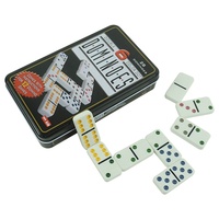 Jeu de dominos professionnel double six, 28 blocs, points colorés avec boîte en métal imprimée, logo personnalisé, provenant d'une usine chinoise