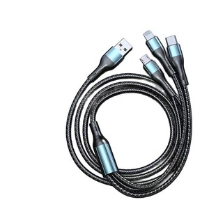 120W 3 In 1 <b>Charging</b> <b>Cable</b> <b>Usb</b> Type C Lightning Android Phone Data Cord Nylon Braided Fast Charge 6A 1M Black - Product Image 2