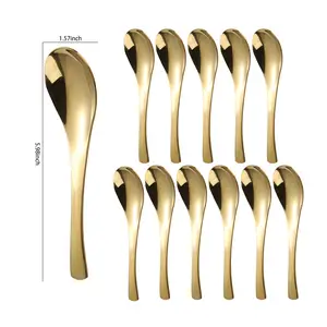 12 Pcs Big Round Spoon Stainless Steel 410 Thick Handle Ladle Golden Chinese Soup Spoons Set