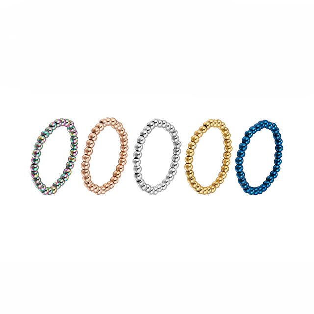 New Fashionable Stainless Steel Beads with 18k Gold Plated Non-fading Elastic Bead Ring Latest Design Waterproof Ball Bead Ring