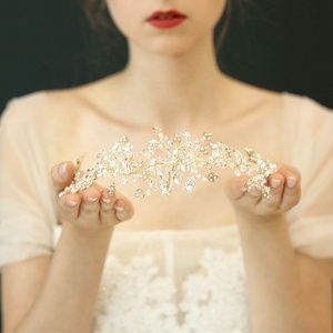 Fascia per capelli con corona nuziale fatta a mano con strass di cristallo copricapo da regina diadema in <span class=keywords><strong>accessori</strong></span> per capelli da <span class=keywords><strong>sposa</strong></span> - Product Image 2