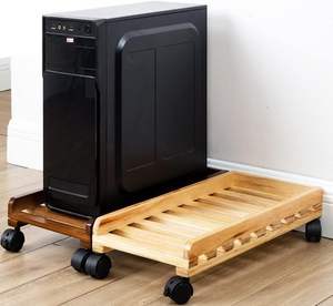 Soporte de torre de PC de madera, soporte de suelo de torre de ordenador de madera rodante, soporte de ordenador, paleta Caddy <span class=keywords><strong>con</strong></span> <span class=keywords><strong>ruedas</strong></span> para oficina en casa - Product Image 2