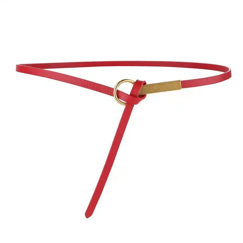 Red Waistcoat slim belt women's cowhide decorative dress suit waist small belt no punch Genuine leather belts from Pakistan