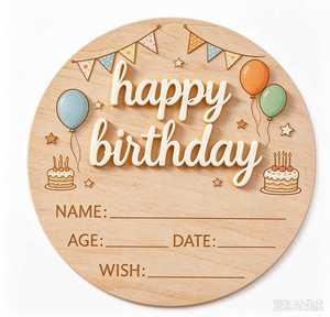 <b>Wooden</b> Milestone <b>Sign</b> Desktop Ornament Baby Birthday Newborn Full Moon Housewarming Photo Prop Decor - Product Image 2