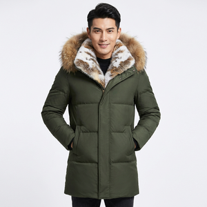 Men's Long Down Puffer Jacket With Fur Hood Windproof <b>Winter</b> <b>Coat</b> Casual Olive Green <b>Thick</b> Warm Outerwear - Product Image 1