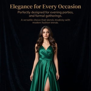 Robe de soirée élégante vert émeraude en polyester sans manches, style satiné, longue, pour invitées de mariage, banquets et boutiques - Product Image 2