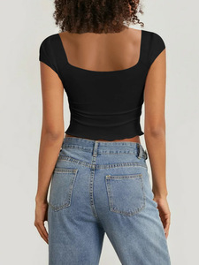 Sommer-<span class=keywords><strong>Sale</strong></span>: Sexy Damen-T-Shirt mit V-Ausschnitt und kurzen Ärmeln im Euro-Stil, schmal geschnitten, mit Rüschen, lässig, modisch, für Alltag und Party - Product Image 4