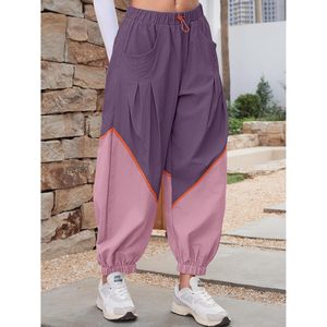 Pantalon large décontracté Fisoew pour femme, taille élastique, blocs de couleur, coupe ample, avec poches, style printemps - Product Image 4