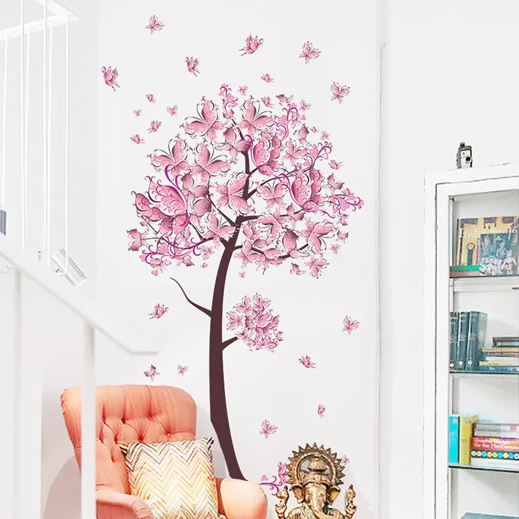 Flowers Trees Butterflies Paper Pvc Wall Stickers For Girls Room Kids Bedroom Decor Wall Art Home Decals