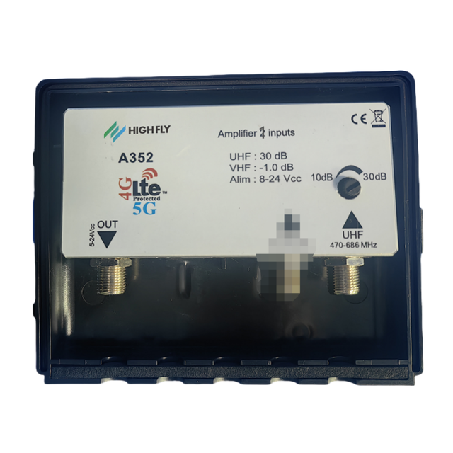 Highfly A352 Update to 1 in 1 Out 30dB 470-686MHz 24V UHF 4G/5G LTE Amplifier China Origin
