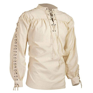 Chemises médiévales Hommes Tunique Pirate Costume Gothique Mariés Vintage Top À Volants Manches Décolleté Cordon Chevalier Cosplay Top - Product Image 4
