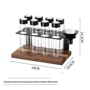 Kaffeebohnen-Aufbewahrungs- und Präsentationsset mit 8 Glasröhren, Modernem Minimalistischem Holzständer, Trichter und Luftdichten Kaffeebehältern für Zuhause, Café und Barista - Product Image 6