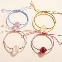Bracelet tressé coloré d'été abstrait, imperméable et inaltérable, avec grand cristal rose de 17 mm, porte-bonheur et énergétique pour femme
