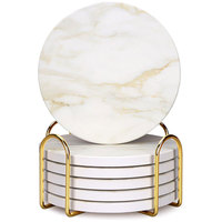 Vente en gros Sous-verres ronds vierges en liège personnalisés en céramique avec support Sous-verres en marbre blanc pour boissons sublimées