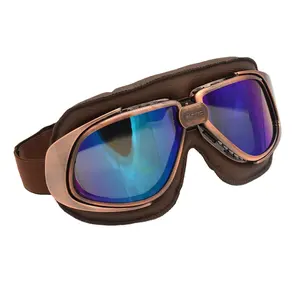 Estilo aviador esportivo, couro com lentes antiembaçante e anti-acidentes, motocicleta, motocross, gafas protetoras