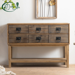 American Country Style Solid Wood Sideboard 6 Drawers <b>Storage</b> Cabinet Living Room Furniture - Product Image 3