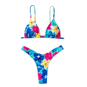 2023 Sexy Xxx maillot de bain femmes plage chaude Push Up Floral 3 pièces couvrir Bikini Mujer maillot de bain ensemble