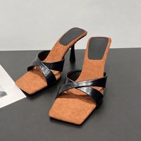 Sandales à talons hauts pour femmes à bout carré, tendance 2026, avec brides croisées, en cuir microfibre, mules, support OEM ODM personnalisé en usine