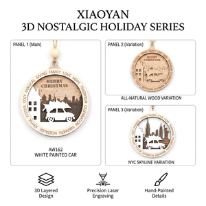 Ornamento Natalizio <span class=keywords><strong>in</strong></span> <span class=keywords><strong>Legno</strong></span> 3D Tagliato al Laser con Auto e Paesaggio Urbano |   Decorazione <span class=keywords><strong>da</strong></span> <span class=keywords><strong>Parete</strong></span> <span class=keywords><strong>in</strong></span> Materiale Naturale - Product Image 6