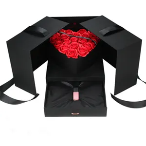 Fabrik Direkt verkauf Netto rotes Papier Zauberwürfel Blumen kasten Doppeltür herzförmige Valentinstag Geschenk box Blumen verpackungs box