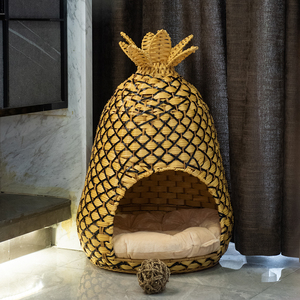 Cesta de ratán de plástico PP Huangtu, casa para mascotas, cama para gatos, cueva, perrera para perros, Mimbre tejido a mano, forma de piña, bonita y cálida casa para mascotas - Product Image 3