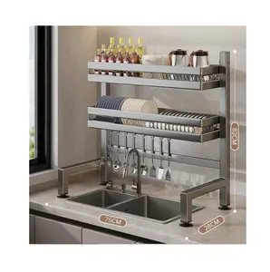Pistola ceniza Fregadero de cocina estantería Mostrador almacenamiento Multifuncional estante para platos Fregadero escurridor para platos
