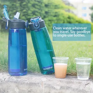 Botella de agua de plástico transparente respetuosa con el medio ambiente, sin BPA, para exteriores, sala de estar, senderismo, filtro alcalino, con pajita