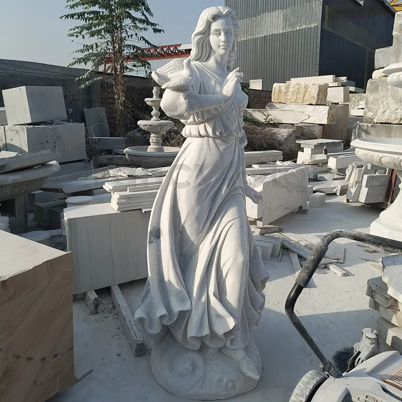 Escultura de Estatua de Ángel de piedra de mármol Natural de alta calidad de fábrica china para decoración de jardín al aire libre