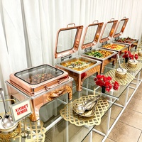 Moderner Roségold Edelstahl Quadratischer Brennstoffbetriebener Energiesparender 6L Chafing Dish mit Sichtfenster für Restaurant-Buffet-Präsentationsset