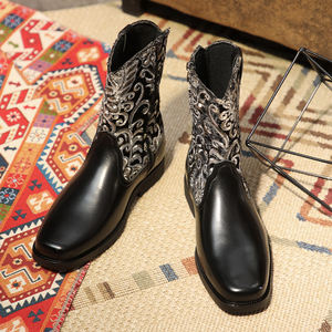 Nouvelle tendance 2024, bottes de cow-boy en cuir brodé bicolore noir et marron pour femmes et hommes - Product Image 3