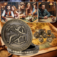 Boîte à trésor steampunk en forme de langue, montre de poche en bronze, boîtier, jeu de dés polyédriques en métal 7 pièces, mini dés D&D, jeu de dés DND