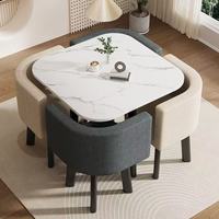 Ensemble de table à manger moderne de luxe carré en gros avec 1 table et 4 chaises, plateau en bois, pieds en métal, mobilier écologique pour la maison