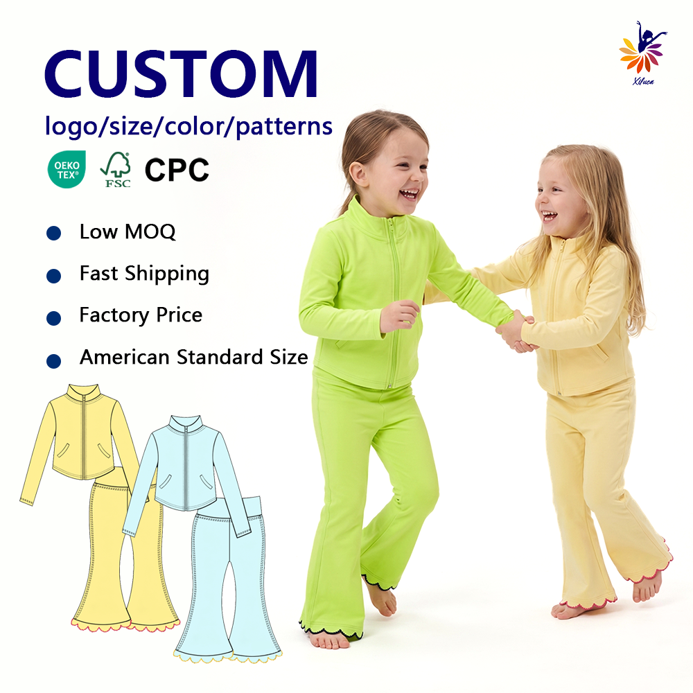 Breathable Nylon Spandex Children Fitness Clothes Set Girls Long Sleeve Yoga Sportswear Fast Delivery