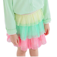 Rok Tutu Tulle Bertingkat Pelangi Pastel untuk Anak Perempuan, Rok Kecil Putri Tari Anak-anak dengan Pinggang Berkilau Berlapis Jaring, Butik Pakaian