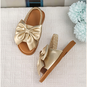 Nouvelles sandales d'été européennes et américaines plates pour tout-petits, avec nœud élastique et design ajouré, chaussures pour enfants - Product Image 4