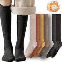 Chaussettes de compression en tricot bouclé épaisses et chaudes pour femmes, couleur unie, pour l'hiver