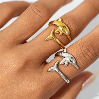 Bague Gaovo de luxe léger haut de gamme en acier inoxydable électroplaqué, style minimaliste, motif dauphin, ouverture réglable