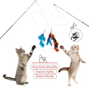Jouet interactif pour chat avec plume de faisan perlée et clochette, bâton de chaton, griffoir et plume de feu - Product Image 4