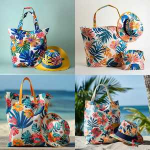 Sac à main de voyage d'été 2024 avec logo personnalisable, vente en gros de chapeaux de plage Fedora pour femmes avec fermeture éclair et deux poignées - Product Image 3